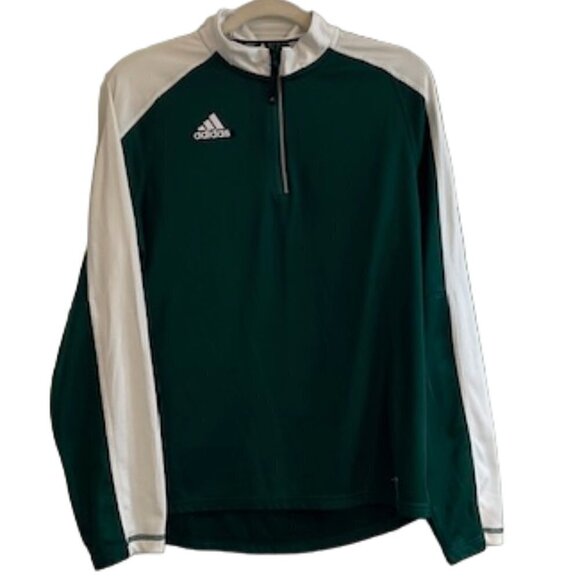 Men's Adidas Green, White Long-Sleeve Quarter-Zip Shirt, Size Small - Picture 1 of 8